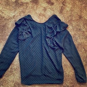 Long sleeved ruffle black & pink polka dot blouse